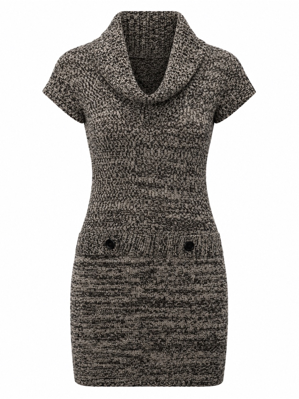 Chesley XL Knit Cowl Neck Sweater Dress With Button Detail Brown & Beige Womens